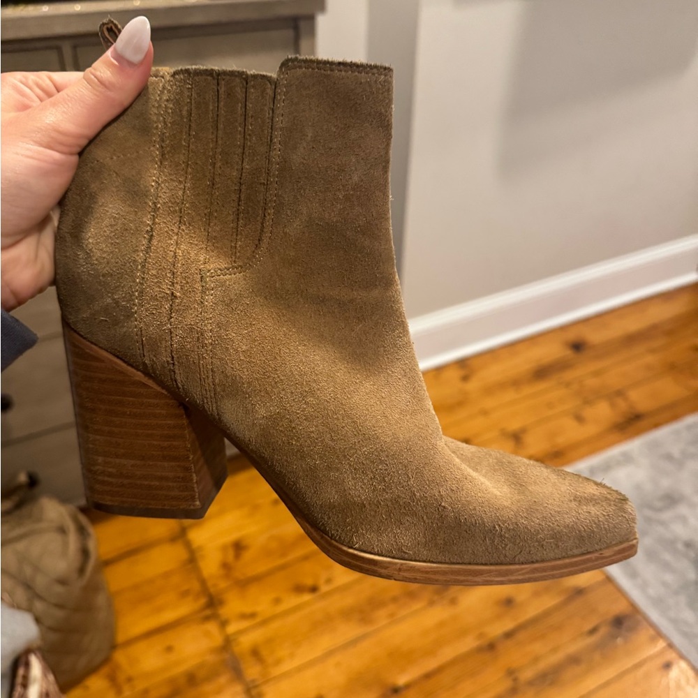 Marc Fisher Tan Ankle Booties with Stacked Heel